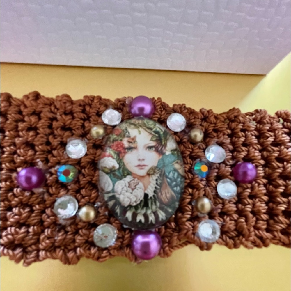 Hand Knits 2 Love Bracelet Cabochon Girl Image Beaded Designer Fashion Crochet
